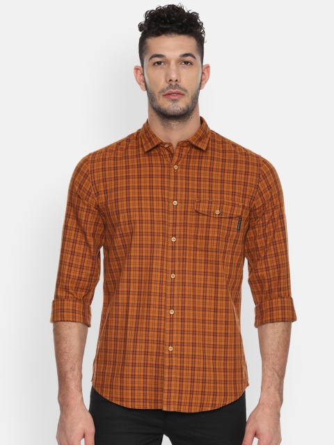 

Louis Philippe Jeans Men Mustard Yellow & Red Slim Fit Checked Casual Shirt