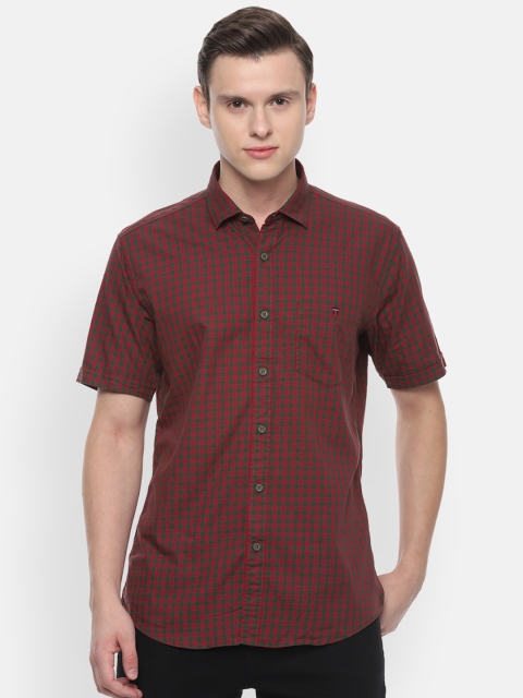 

Louis Philippe Jeans Men Red & Green Slim Fit Checked Casual Shirt