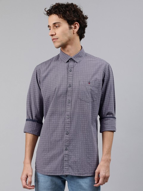 

Louis Philippe Jeans Men Grey & White Slim Fit Checked Casual Shirt
