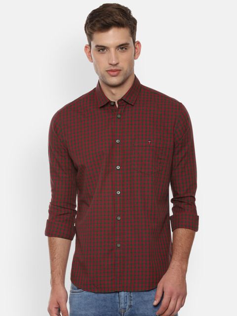 

Louis Philippe Jeans Men Maroon & Green Slim Fit Checked Casual Shirt