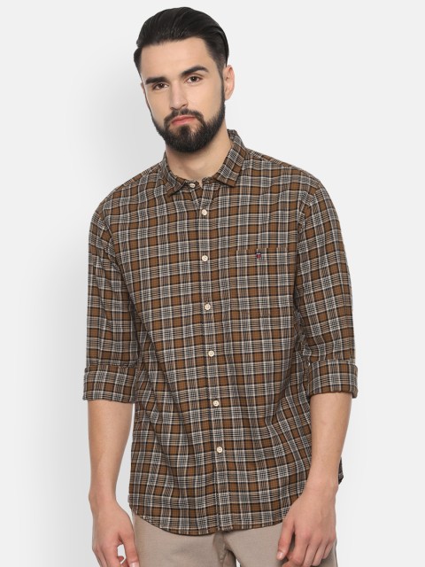 

Louis Philippe Jeans Men Brown Slim Fit Checked Casual Shirt