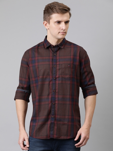 

Louis Philippe Jeans Men Brown & Red Slim Fit Checked Casual Shirt