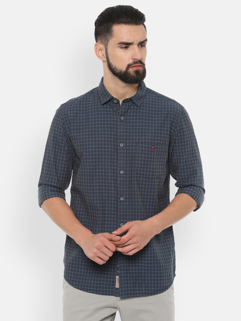 

Louis Philippe Jeans Men Blue & Grey Slim Fit Checked Casual Shirt
