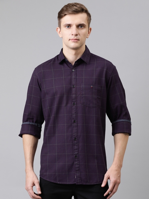 

Louis Philippe Jeans Men Purple & Beige Slim Fit Checked Casual Shirt