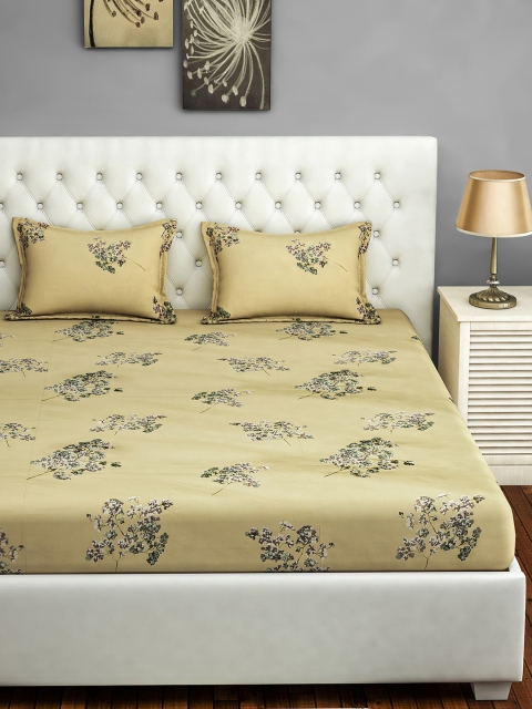 

SWAYAM Beige Floral 300 TC Cotton 1 Extra Large Bedsheet with 2 Pillow Covers