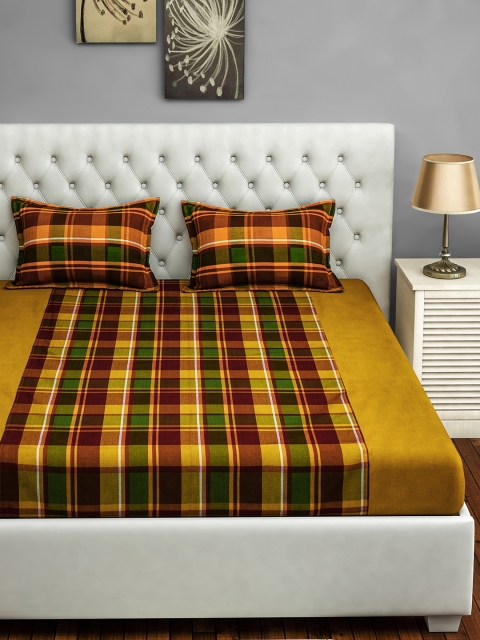 

SWAYAM Mustard Yellow & Brown Geometric 180 TC Cotton 1 King Bedsheet with 2 Pillow Covers