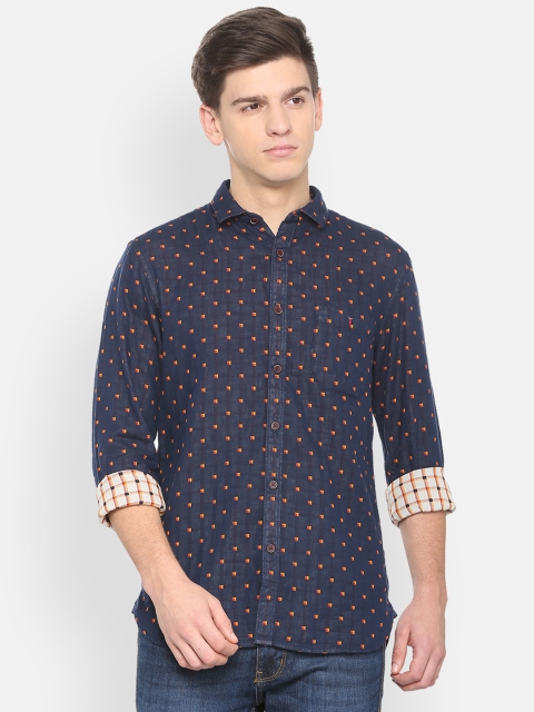 

Louis Philippe Jeans Men Navy Blue & Orange Slim Fit Printed Casual Shirt