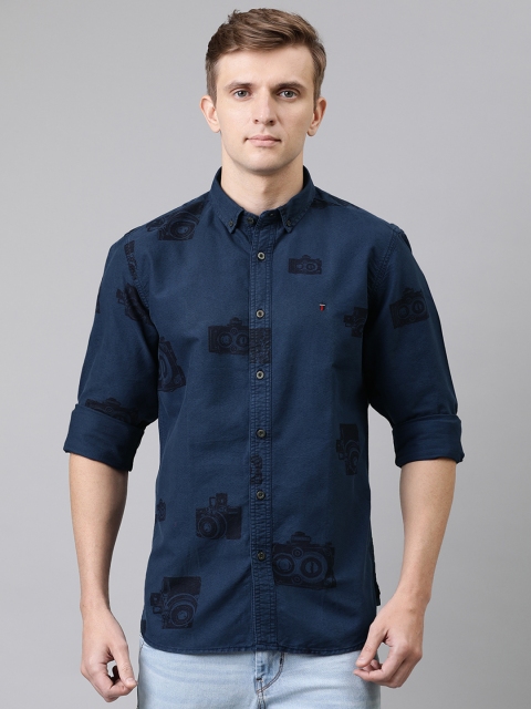 

Louis Philippe Jeans Men Navy Blue & Black Slim Fit Printed Casual Shirt