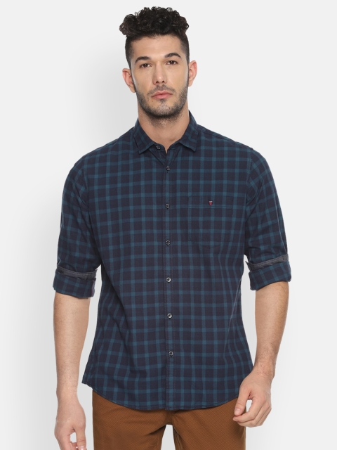 

Louis Philippe Jeans Men Navy Blue Slim Fit Checked Casual Shirt