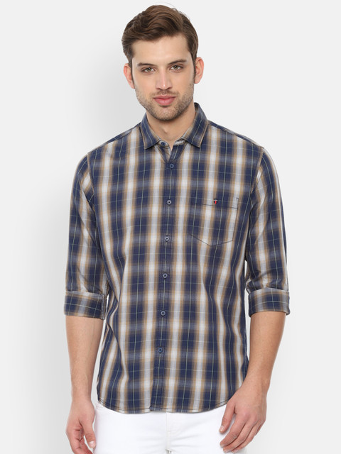 

Louis Philippe Jeans Men Navy Blue & Beige Slim Fit Checked Casual Shirt