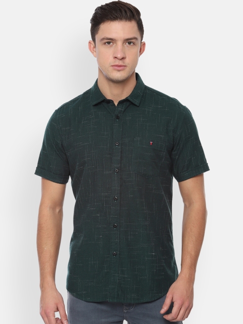 

Louis Philippe Jeans Men Green Slim Fit Self Design Casual Shirt