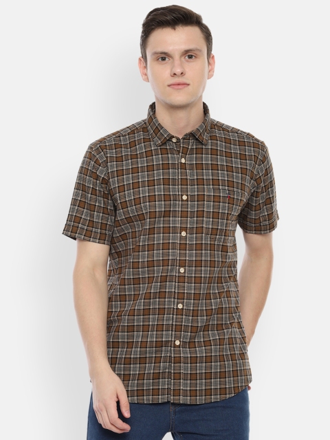 

Louis Philippe Jeans Men Brown & Beige Slim Fit Checked Casual Shirt