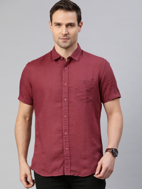 

Louis Philippe Jeans Men Maroon Solid Cotton Slim Fit Shirt