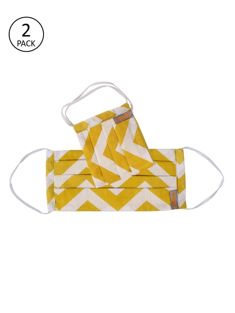 

Maspar Unisex 2 Pcs Yellow & Off-White 3 Ply Printed Reusable Cloth Masks