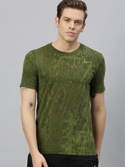 

Nike Men Olive Green Printed Dri-FIT AS DFC SSNL Round Neck Training T-shirt