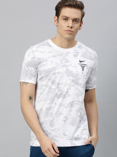 

Nike Men White Printed PEBBLE AOP FS Round Neck Basketball T-shirt