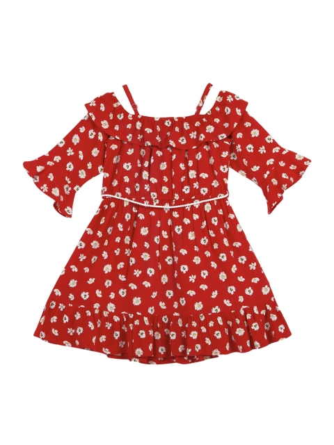 

Budding Bees Girls Red & White Floral Print Fit and Flare Dress