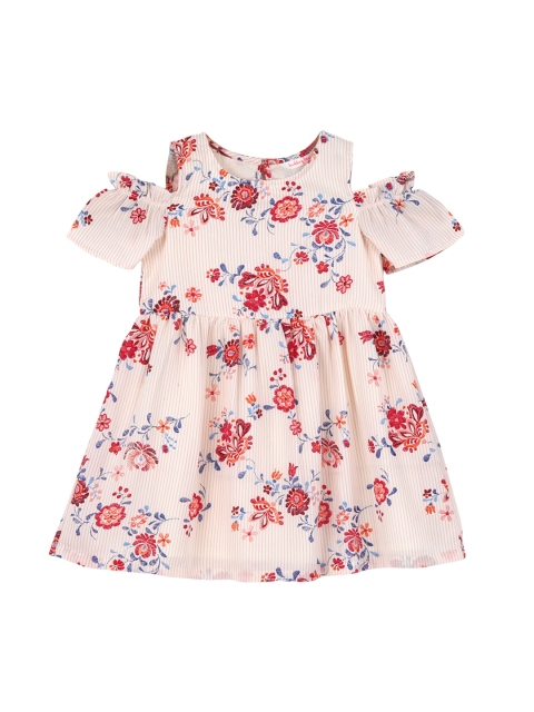 

Budding Bees Girls Off-White & Red FLoral Printed Fit and Flare Dress