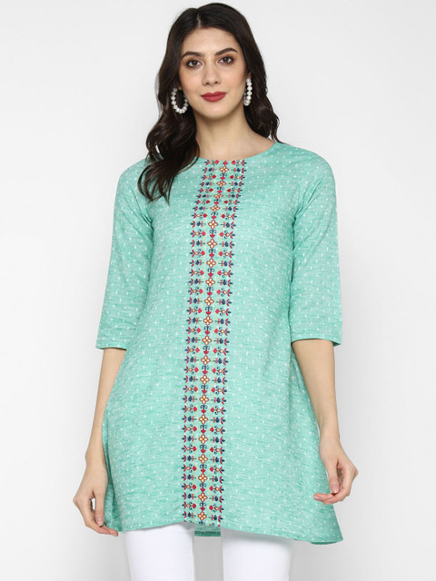 

Teal19 Women Mint Green Embroidered Kurti
