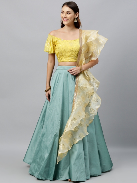 

EthnoVogue Mustard Yellow & Sea Green Embellished Made to Measure Lehenga Set