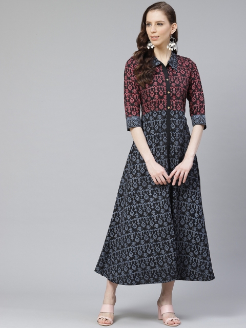 

ZIYAA Women Black & Grey Printed Maxi Dress
