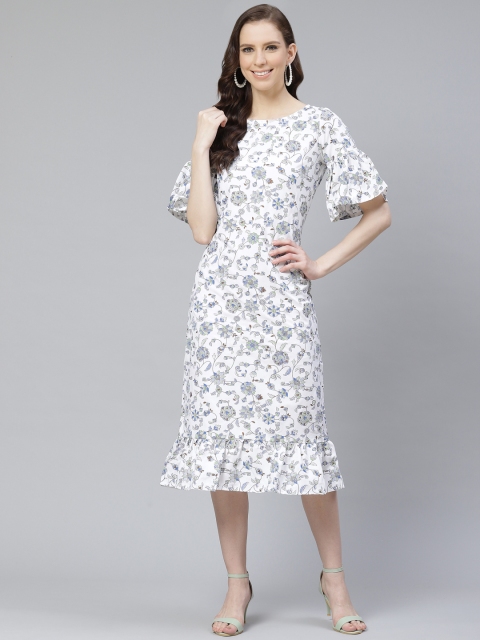 

ZIYAA Women White & Blue Digital Printed A-Line Dress
