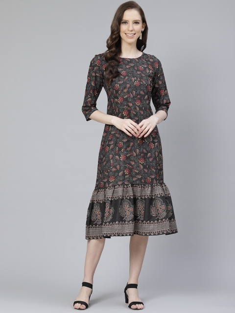 

ZIYAA Women Black & Red Digital Printed A-Line Dress