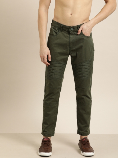 

Moda Rapido Men Olive Green Slim Fit Solid Cropped Chinos With Pleated Detailing