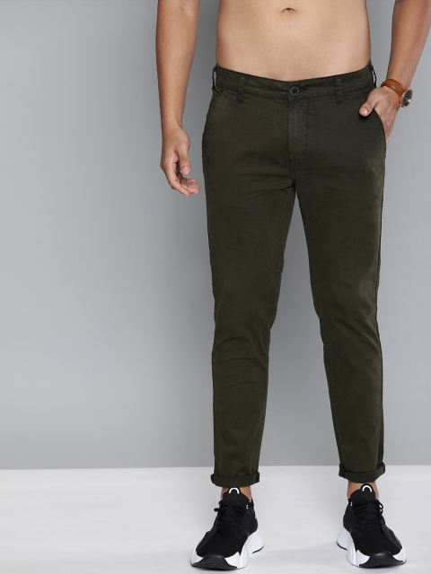

HERE&NOW Men Olive Brown Slim Fit Solid Chinos