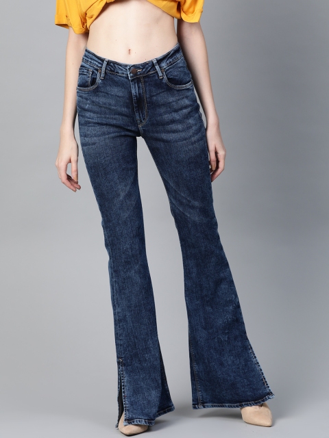 

HERE&NOW Women Navy Blue Bootcut High-Rise Clean Look Stretchable Jeans