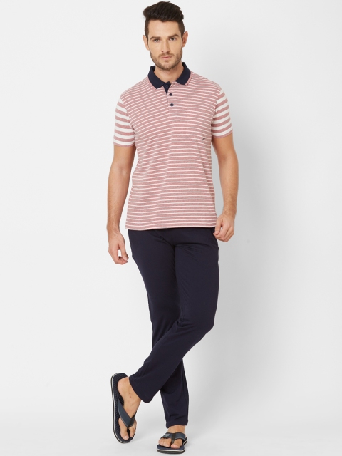 

Sweet Dreams Men Coral & Navy Blue Striped Night suit