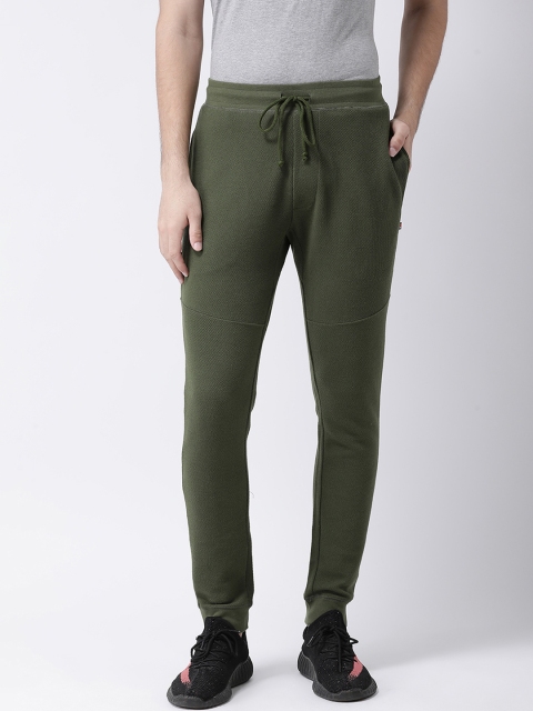 

Club York Men Olive Green Textured Slim-Fit Joggers