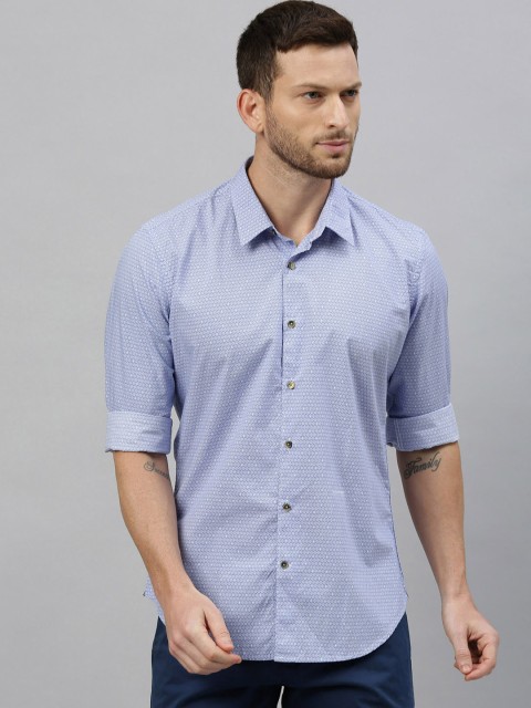 

RARE RABBIT Men Blue & White Tailored Fit Printed Casual Shirt