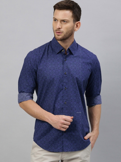 

RARE RABBIT Men Blue & Black Tailored Fit Printed Casual Shirt