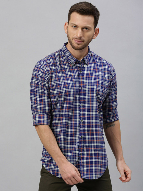 

RARE RABBIT Men Blue & Off-White Tailored Fit Checked Casual Shirt