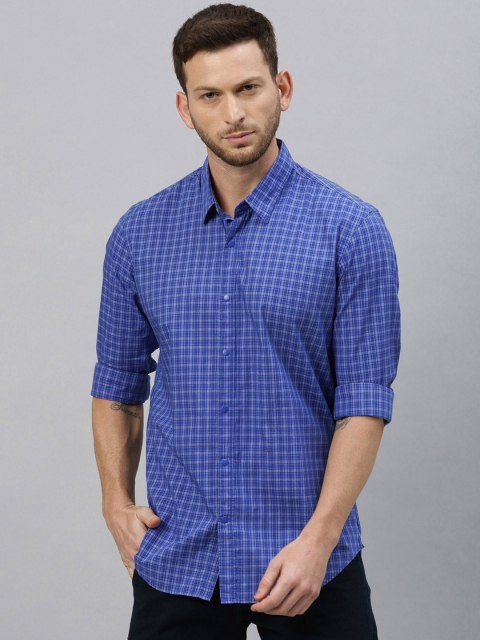 

RARE RABBIT Men Blue Tailored Fit Checked Casual Shirt