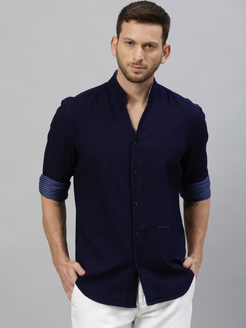 

RARE RABBIT Men Navy Blue Tailored Fit Solid Casual Shirt