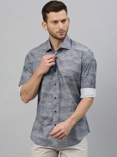 

RARE RABBIT Men Blue Tailored Fit Printed Casual Shirt