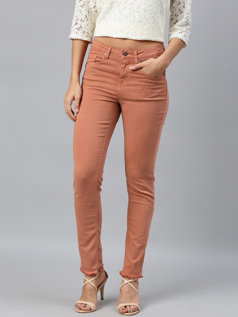 

HERE&NOW Women Rust Orange Skinny Fit High-Rise Clean Look Stretchable Jeans