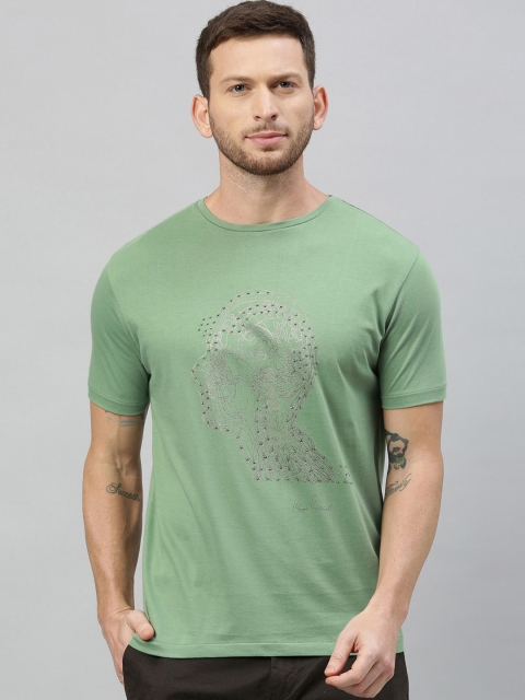 

RARE RABBIT Men Green Printed Round Neck T-shirt