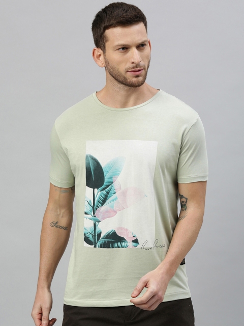 

RARE RABBIT Men Pastel Green Printed Round Neck T-shirt