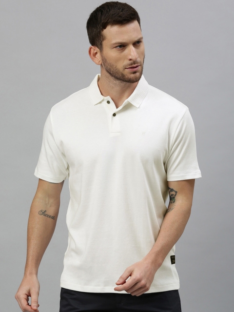 

RARE RABBIT Men Off-White Solid Polo Collar T-shirt