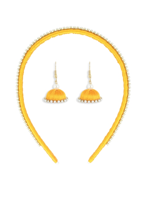 

AKSHARA Girls Yellow Set of 2 Beaded Hair Band & Pair of Jhumkas