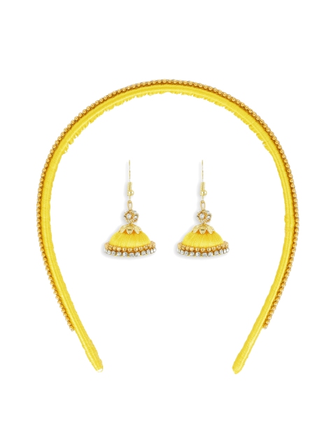 

AKSHARA Girls Set of 2 Beaded Hairband & A Pair of Earrings, Yellow
