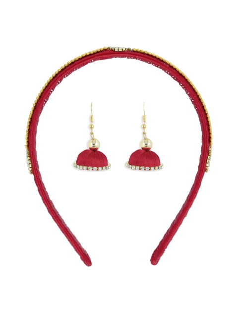 

AKSHARA Girls Red Set of 2 Beaded Hairband & A Pair of Earrings