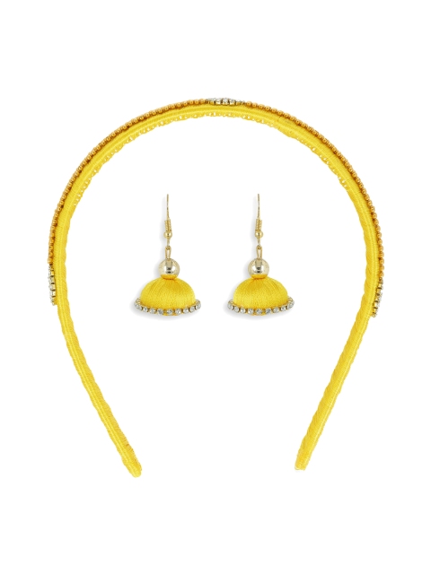 

AKSHARA Girls Yellow & Gold Set of 2 Embellished Hair Accessory & Earrings