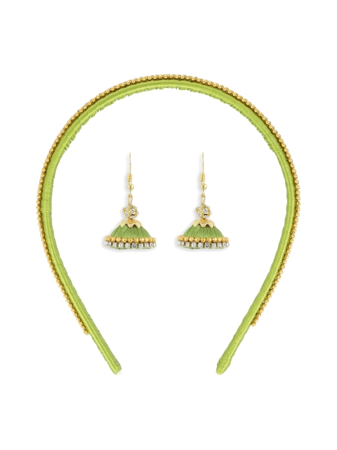 

AKSHARA Girls Set of 2 Beaded Hairband & A Pair of Earrings, Green