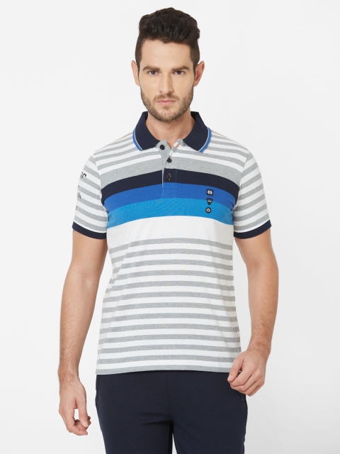 

Sweet Dreams Men White & Grey Melange Striped Polo Collar T-shirt
