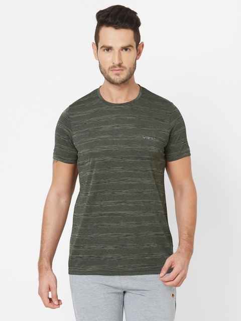 

Sweet Dreams Men Olive Green Striped Round Neck T-shirt