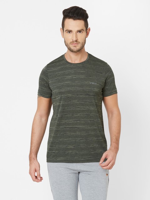 

Sweet Dreams Men Olive Green Striped Workout T-Shirt